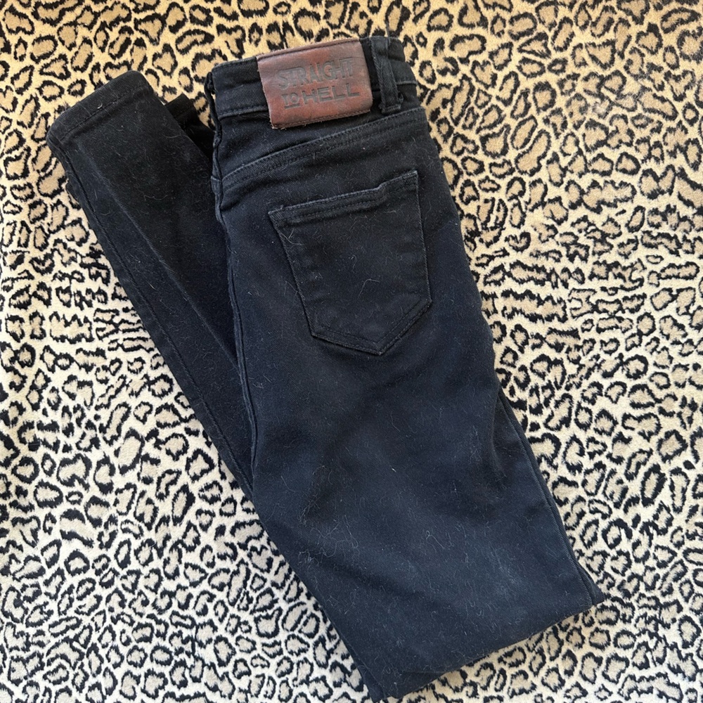 Straight to Hell women’s black button fly skinny jeans